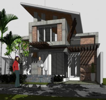 热带豪斯房子住宅SU模型下载_sketchup草图大师SKP模型