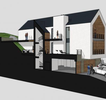 户外斜坡房子建筑SU模型下载_sketchup草图大师SKP模型