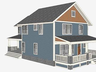 四方形房子建筑SU模型下载_sketchup草图大师SKP模型