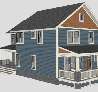 四方形房子建筑SU模型下载_sketchup草图大师SKP模型