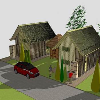 河滨花园木屋建筑SU模型下载_sketchup草图大师SKP模型