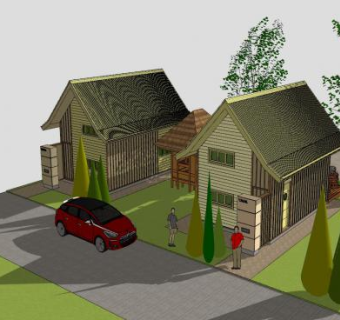 河滨花园木屋建筑SU模型下载_sketchup草图大师SKP模型