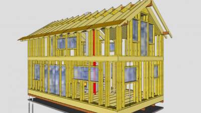 稻草场木屋建筑SU模型下载_sketchup草图大师SKP模型