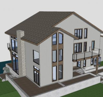 湖大房子建筑SU模型下载_sketchup草图大师SKP模型