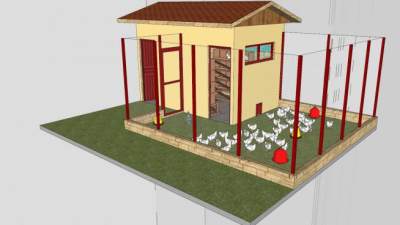 鸡舍房子饲养建筑SU模型下载_sketchup草图大师SKP模型