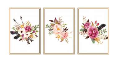 花卉水彩绘画三联挂画SU模型下载_sketchup草图大师SKP模型