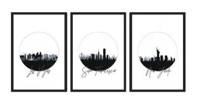 美国城市天际线剪影挂画系列SU模型下载_sketchup草图大师SKP模型