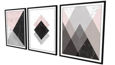 大理石玫瑰几何艺术挂画SU模型下载_sketchup草图大师SKP模型