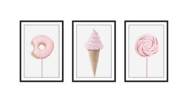 粉色系甜品食物简约挂画SU模型下载_sketchup草图大师SKP模型