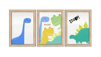 卡通恐龙海报三联挂画SU模型下载_sketchup草图大师SKP模型