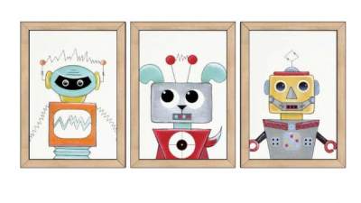 卡通机器人三联原木挂画SU模型下载_sketchup草图大师SKP模型