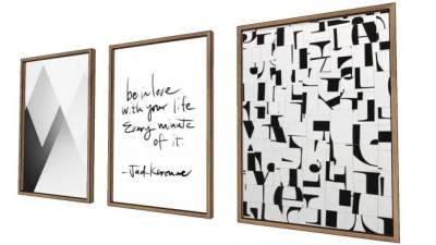 简欧风格三联装饰画SU模型下载_sketchup草图大师SKP模型