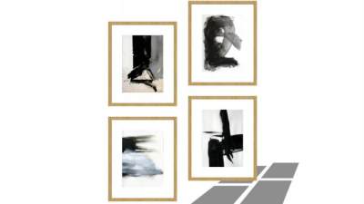 现代抽象墨画挂画SU模型下载_sketchup草图大师SKP模型