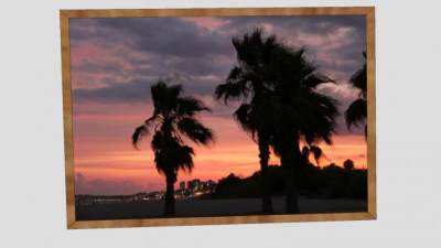 落日下的海滩挂画SU模型下载_sketchup草图大师SKP模型