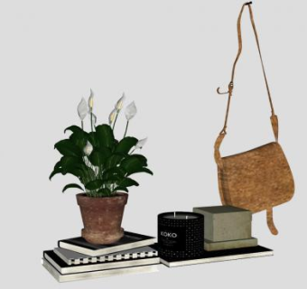 书房盆栽书册挂饰包包SU模型下载_sketchup草图大师SKP模型