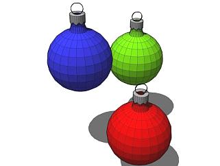 红绿蓝球型圣诞装饰品SU模型下载_sketchup草图大师SKP模型