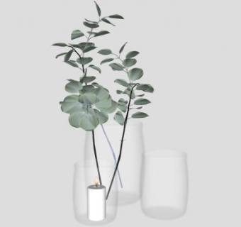 桉树叶插花简约玻璃花瓶SU模型下载_sketchup草图大师SKP模型