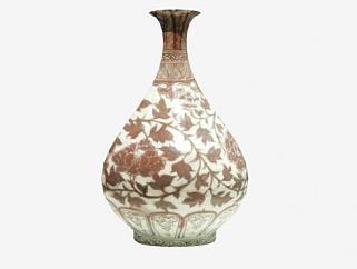 中式彩釉陶瓷花瓶SU模型下载_sketchup草图大师SKP模型