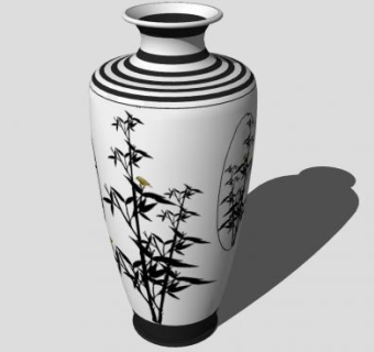 中式竹墨彩釉落地大花瓶SU模型下载_sketchup草图大师SKP模型