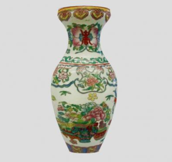 彩釉花纹印花中式花瓶SU模型下载_sketchup草图大师SKP模型