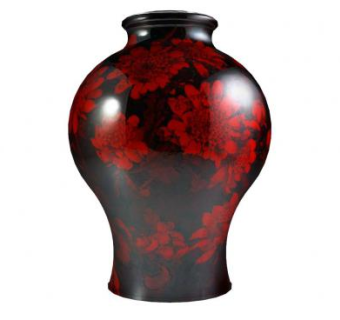 黑色陶瓷花瓶大红印花装饰SU模型下载_sketchup草图大师SKP模型