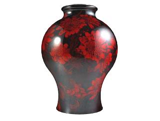 黑色陶瓷花瓶大红印花装饰SU模型下载_sketchup草图大师SKP模型