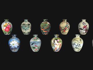 中式彩瓷花瓶装饰系列SU模型下载_sketchup草图大师SKP模型
