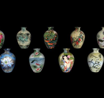 中式彩瓷花瓶装饰系列SU模型下载_sketchup草图大师SKP模型