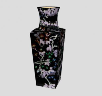 中国古董黑色方形花瓶SU模型下载_sketchup草图大师SKP模型