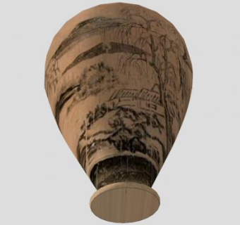 山水风景陶土花瓶SU模型下载_sketchup草图大师SKP模型