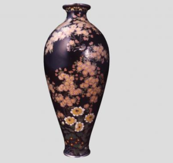 彩釉花卉落地花瓶SU模型下载_sketchup草图大师SKP模型