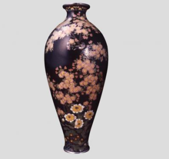 黑瓷粉彩花卉大花瓶SU模型下载_sketchup草图大师SKP模型