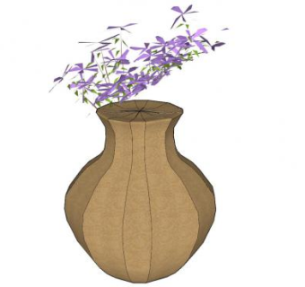 现代陶土花瓶紫色插花花卉SU模型下载_sketchup草图大师SKP模型