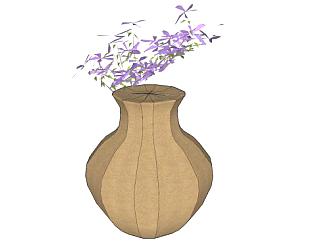 现代陶土花瓶紫色插花花卉SU模型下载_sketchup草图大师SKP模型