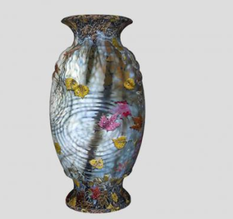 水中落叶图纹陶瓷花瓶SU模型下载_sketchup草图大师SKP模型