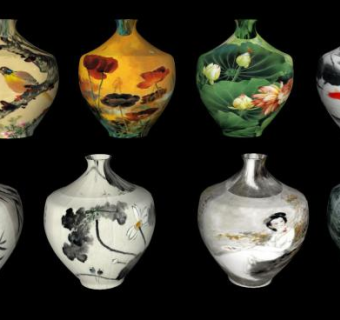 中式彩釉陶瓷球瓶SU模型下载_sketchup草图大师SKP模型