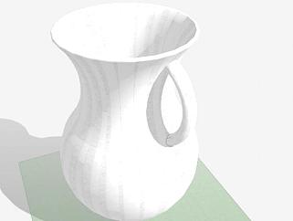 现代白色单耳陶瓷花瓶摆件SU模型下载_sketchup草图大师SKP模型