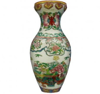 中国风彩釉花卉陶瓷花瓶SU模型下载_sketchup草图大师SKP模型