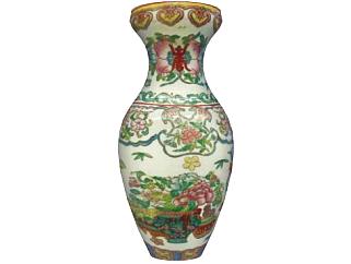中国风彩釉花卉陶瓷花瓶SU模型下载_sketchup草图大师SKP模型