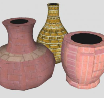 砖砌落地花瓶器皿SU模型下载_sketchup草图大师SKP模型