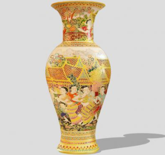 泰国风格彩瓷花瓶SU模型下载_sketchup草图大师SKP模型