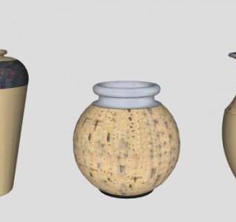 落地陶土陶瓷花瓶摆件SU模型下载_sketchup草图大师SKP模型