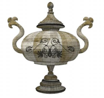 装饰石造古董花盆SU模型下载_sketchup草图大师SKP模型