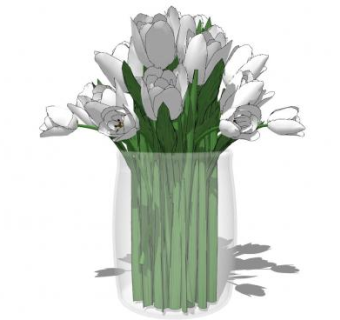 简约透明玻璃花瓶白色花卉SU模型下载_sketchup草图大师SKP模型