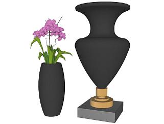 黑色简约装饰陶瓷花瓶SU模型下载_sketchup草图大师SKP模型