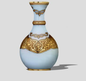 镀金色奢华陶瓷花瓶SU模型下载_sketchup草图大师SKP模型