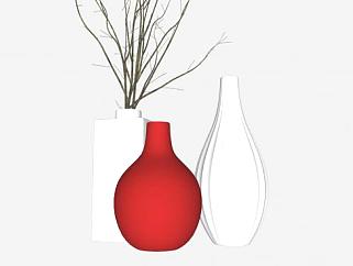 简约红白色陶瓷花瓶装饰SU模型下载_sketchup草图大师SKP模型