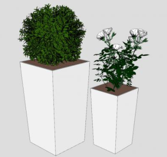 简约方形白色花盆植物盆栽SU模型下载_sketchup草图大师SKP模型