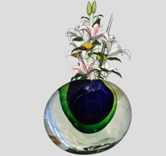 手工吹制玻璃花瓶插花花卉SU模型下载_sketchup草图大师SKP模型