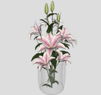 现代创意玻璃花瓶百合花花卉SU模型下载_sketchup草图大师SKP模型
